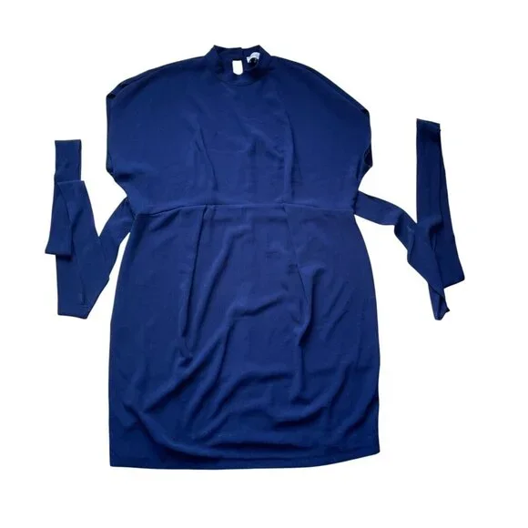 Closet London Blue High Neck Belted Dolman Sleeve Midi Dress SZ 8 - Picture 7 of 12